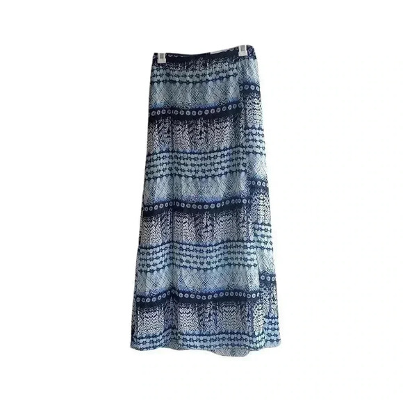 NEW Maurices Blue Mixed Print Chiffon Double Front Slit A-Line Maxi Skirt - Picture 2 of 8